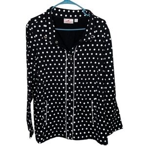Quaker Factory Womens Button Front Collard Top Jacket Size 1X Black White